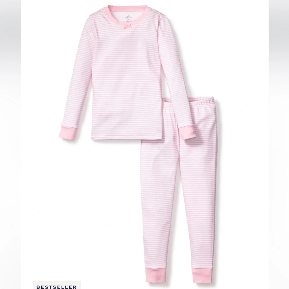 Petite Plume Pink Pima Cotton Striped Kids Pajamas 4